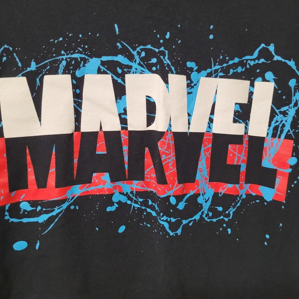 Marvel Mens Graphic T-Shirt Black Paint Splatter Logo Large‎